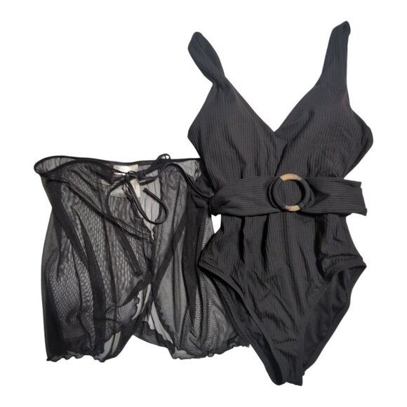 Jessica Simpson Textured One Piece Swimsuit & Cover-Up Belted Womens Small - Picture 1 of 16